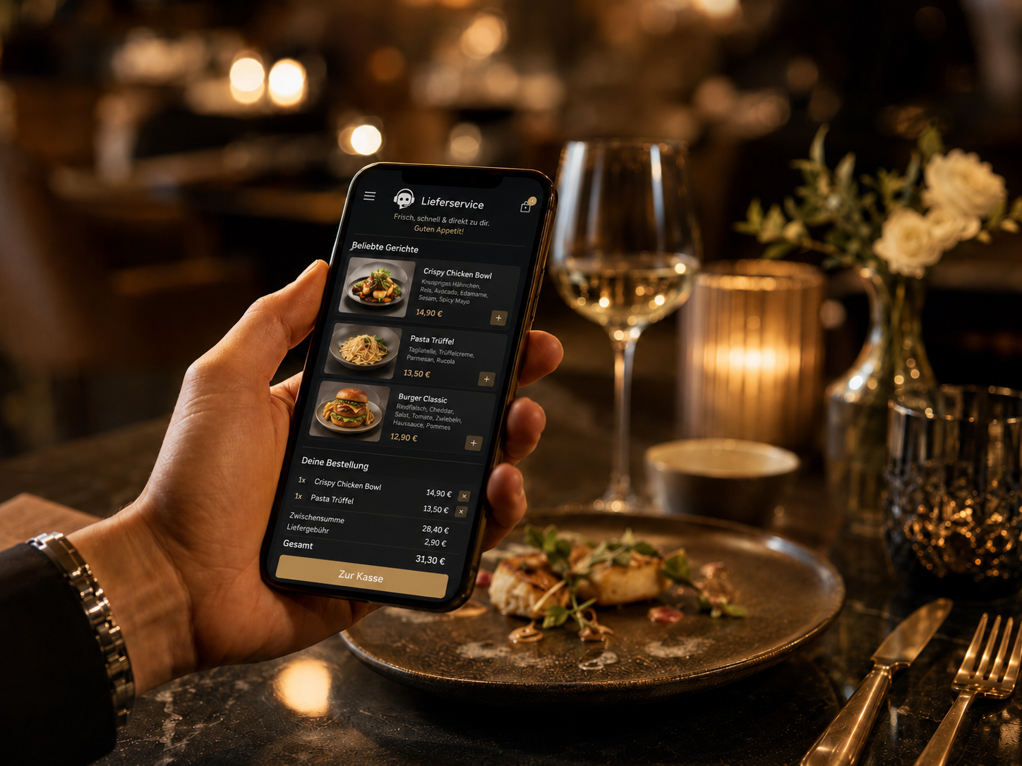 Visualisierung eines mobilen Restaurant-Webshops für direkte Bestellungen